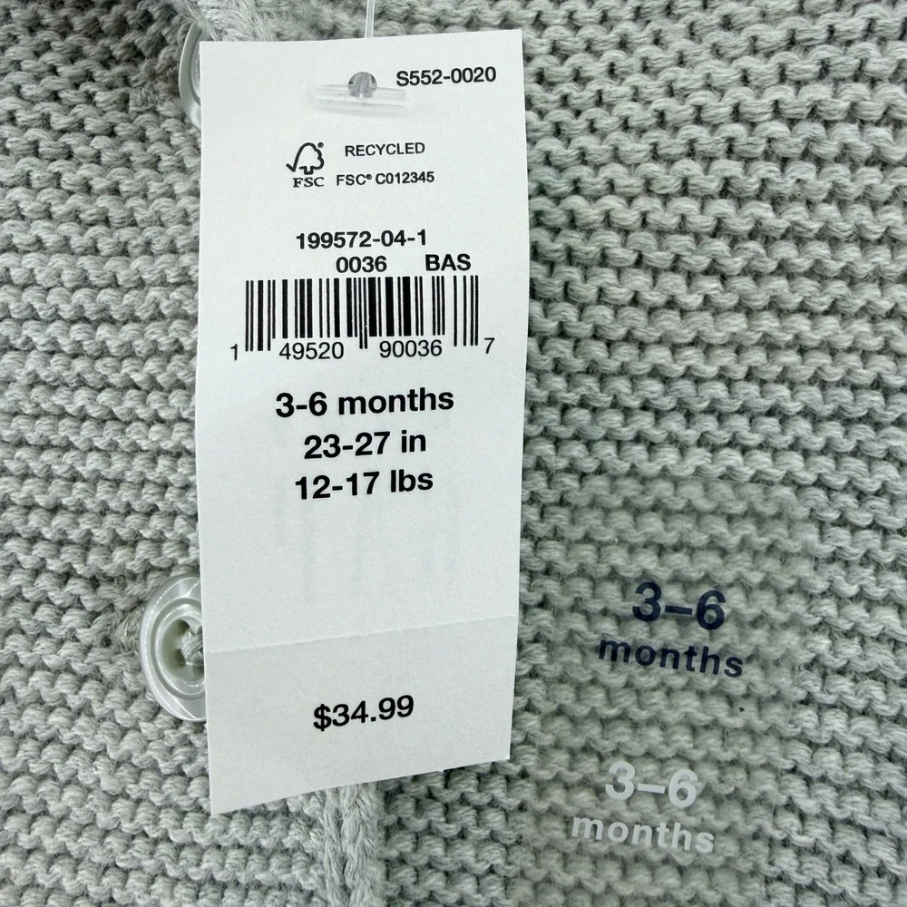 Baby Gap‎ First Favorites Bear Ear Hooded Cardigan Gray Knit Sweater 3-6 Months